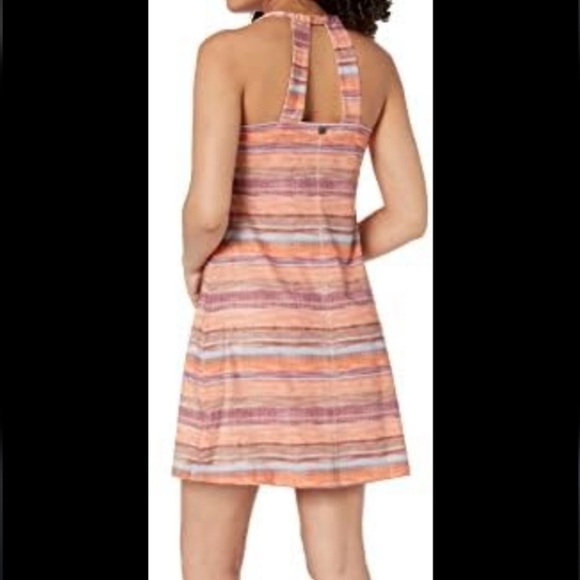 PrAna Cantine Halter Dress Orange Blue Strip Women’s Size M Active Mini Dress - Picture 3 of 15